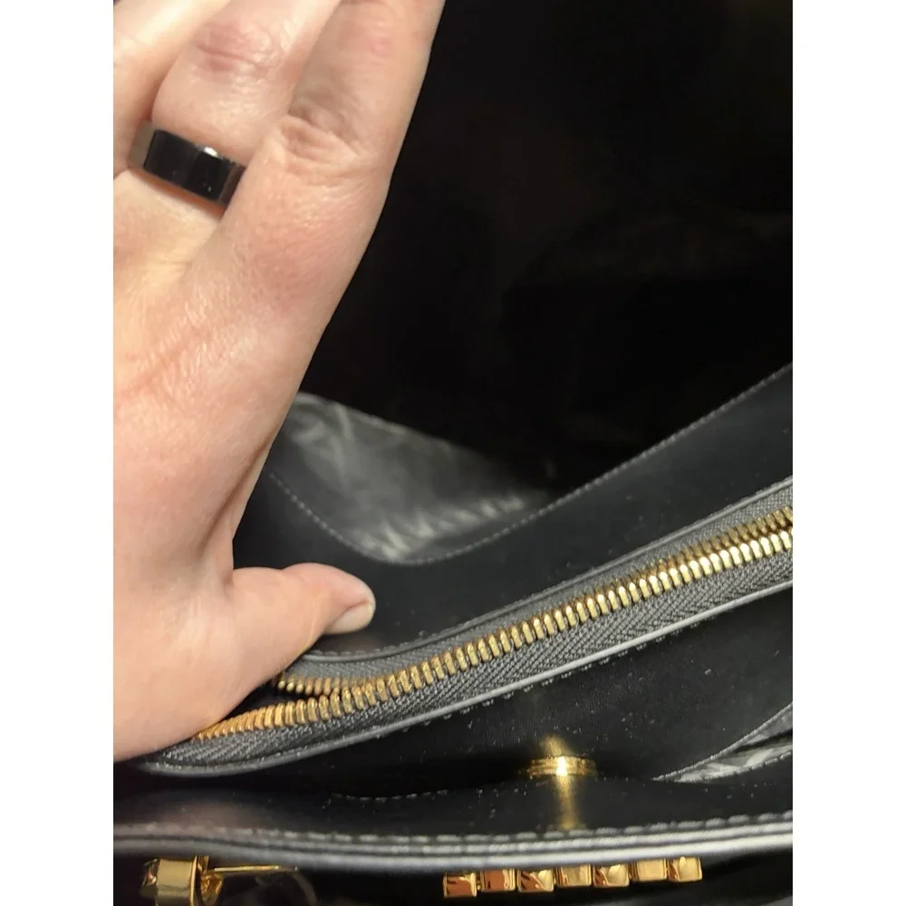 ZAC Zac Posen Eartha Black Leather Satchel Crossbody Bag Gold Dust Bag